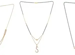 Gold Plated Traditional Black Bead Single Line American Diamond Pendant Jewellary set for Women(Combo) Pack of 3MCN-36-1-13-/