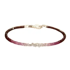RRJEWELZ Ruby, Pink Sapphire & Herkimer Diamond bracelet for men & women - 2.5mm Rondelle Faceted beads - 7 Inch Adjustable with Silver plated clasp – Healing, Fashion, Gift, Spiritual, Yoga|LCBR_RR_08598