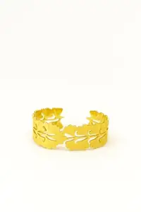 Elegant Gold-Plated Floral Cuff Bracelet, Open Design, Hibiscus Pattern