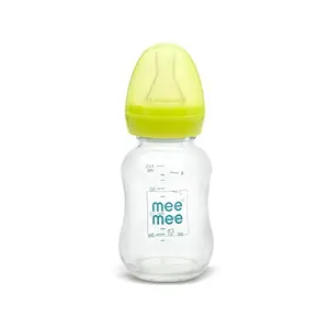 Mee Mee Glass Feeding Bottle 120ml (Green)| Borosilicate Baby Milk Bottle with Eazy Flo Technology, Anti-Colic Valve &Slim Neck| BPA-Free,Ergonomic Anti-Slip Design for Newborns & Babies up to 3 Years