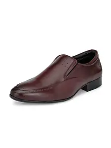 Auserio Men's Full Grain Leather Slip On Formal Shoes | Anti Skid Sole | Padded Collar | Shoes for Office & Parties & All Occassions | Maroon 9 UK (SSE 201)
