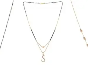 Gold Plated Traditional Black Bead Single Line American Diamond Pendant Jewellary set for Women(Combo) Pack of 3 MSCN-23-1-34-