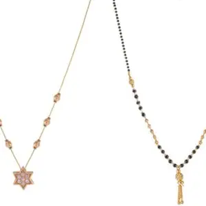 Gold Plated Traditional Black Bead Single Line American Diamond Pendant Jewellary set for Women(Combo) Pack of 3 MSC-40-54-17 Cb od