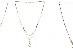 Gold Plated Traditional Black Bead Single Line American Diamond Pendant Jewellary set for Women(Combo) Pack of 3 MSCN-4-1-11- od