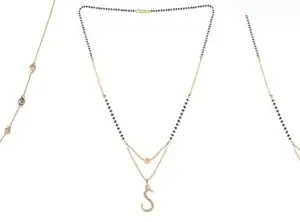 Gold Plated Traditional Black Bead Single Line American Diamond Pendant Jewellary set for Women(Combo) Pack of 3 MSCN-42-1-42-