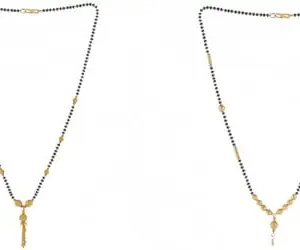 Gold Plated Traditional Black Bead Single Line American Diamond Pendant Jewellary set for Women(Combo) Pack of 3 MSC-14-54-33 Cb od