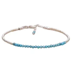 RRJEWELZ Aquamarine Bracelet for Men & Women – 2mm Round Faceted Blue Beads – 7 inch with Silver Plated Clasp – Healing, Fashion, Gift, Spiritual, Yoga|LCBR_RR_00782