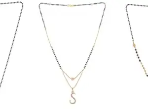 Gold Plated Traditional Black Bead Single Line American Diamond Pendant Jewellary set for Women(Combo) Pack of 3 MSCN-16-1-18- New