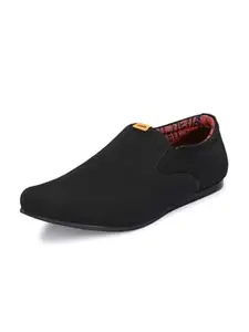 HITZ Men's Black Leather Slip-On Casual Shoes - 10