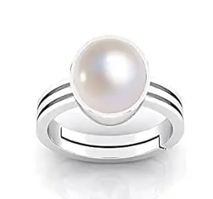AKSHITA GEMS Certified Pearl Moti 12.25 Ratti 11.00 Carat Stone Astrological Silver Adjustable Ring for Men & Women