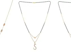 Gold Plated Traditional Black Bead Single Line American Diamond Pendant Jewellary set for Women(Combo) Pack of 3 MSCN-40-1-48-