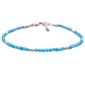 RRJEWELZ Amazonite Bracelet for Men & Women – 3mm Round Faceted Blue Beads – 7 inch adjustable with Silver Plated Clasp – Healing, Fashion, Gift, Spiritual, Yoga|LCBR_RR_00156