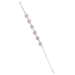 University Trendz Gold-Plated Contemporarty Purple Hearts Chain Charm Bracelet for Women/Girls