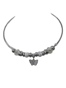 THE OPAL FACTORY TOFSterling Silver Reflections Choker Cuff Necklace with Colourful Beades & Butterfly Trendy Neck Wear For Western Outfits, Women and Girls.