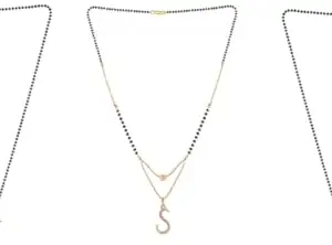 Gold Plated Traditional Black Bead Single Line American Diamond Pendant Jewellary set for Women(Combo) Pack of 3MCN-24-1-13-/