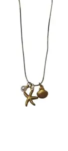 Anti Tarnish Dainty Gold Beach Necklace with Starfish, Seashell Charms, Pearl Accent, Nautical Ocean Theme Jewelry | Jewells Town