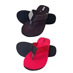 XSTAR Latest Eco Flip Flops for Men's | Comfortable Indoor Outdoor Fashionable Slippers for Men And Boys (Set of 2) (Brown C/Red, numeric_12)