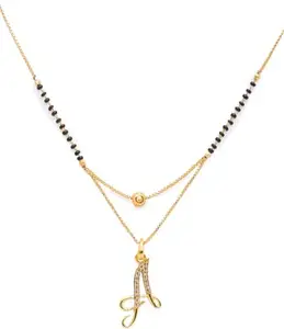 A name Letter Diamond Attached Alphabet Pendant 18 Inch Mangalsutra