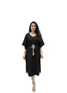 Crafts Moda Cotton Kaftan for Women - Loungewear Relaxed Fit Midi Dress - Kantha Work