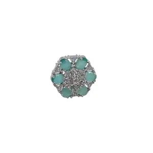 Jaipur Designs Arts CZ floral design rings for women | minimal jewellery for wedding, anniversary, engagement and special occassions | hand jewelry for traditional outfit (Aqua Green)