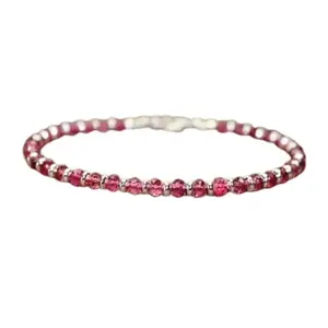 RRJEWELZ Pink Tourmaline Round Beaded Bracelet – Faceted 3mm Pink Stones with Silver Lock – 7 Inch Adjustable link Bracelet for Men & Women|LCBR_RR_05565