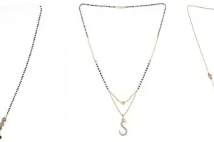 Gold Plated Traditional Black Bead Single Line American Diamond Pendant Jewellary set for Women(Combo) Pack of 3MCN-2-1-35-/