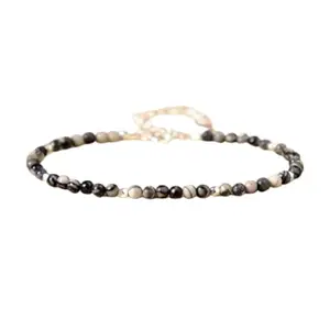 RRJEWELZ Spider Web Jasper Round Beaded Bracelet – Smooth 3.5mm Multicolor Stones with Silver Lock – 7 Inch Adjustable link Bracelet for Men & Women|LCBR_RR_06243