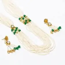 Copper & Gold Plated Traditional Designer Jade Fashion Jewellery Stone Golden Necklace for Women,Traditional jewel set 250141