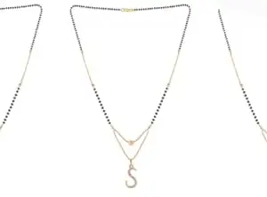 Gold Plated Traditional Black Bead Single Line American Diamond Pendant Jewellary set for Women(Combo) Pack of 3 MSCNC-54-1-33- od