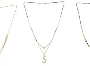 Gold Plated Traditional Black Bead Single Line American Diamond Pendant Jewellary set for Women(Combo) Pack of 3 MSCN-36-1-21-