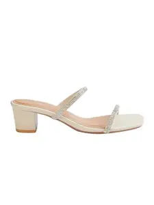 Max Women Embellished Block Heels (White_37)