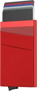 VOGARD Men Metal Card Holder with Money Pocket Pop Up Wallet RFID Blocking Slim Bank Card Case Holds 7 to 9 Cards and Notes (Red)