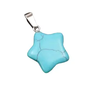 Natural Blue Turquoise Star Pendant, 1.9 cm Healing Crystal Stone, Silver Bail