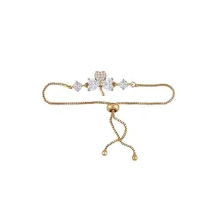 Diamond-Studded Brass Gold Bracelet, Adjustable, with Dangling Charms
