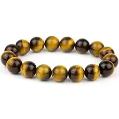 Tiger Eye Stone Beaded Bracelet, Natural Brown and Gold, 8mm Round Beads