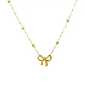 Pari Creation Gold Plated Bow Pendant Necklace | Anti-Tarnish Minimalist Jewelry for Women Girls