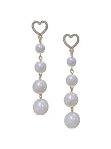 KRELIN Heart Rhinestone Pearl Drop Long Earrings For Women & Girls