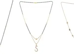 Gold Plated Traditional Black Bead Single Line American Diamond Pendant Jewellary set for Women(Combo) Pack of 3MCN-19-1-36-/