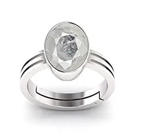 Anuj Sales 5.00 Ratti / 4.55 Carat Natural White Sapphire Stone Certified Safed Pukhraj panchdhatu Adjaistaible Silver Plated Ring Birthstone Precious Loose Gemstone AAA++ Quality for Man and Women