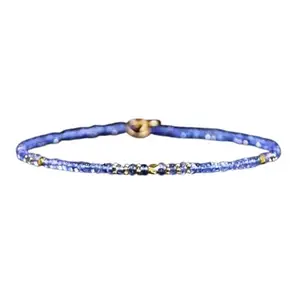 RRJEWELZ Tanzanite Rondelle Beaded Bracelet – Smooth 2mm Blue Stones with Gold Lock – 7 Inch Adjustable link Bracelet for Men & Women|LCBR_RR_06322