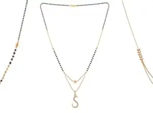 Gold Plated Traditional Black Bead Single Line American Diamond Pendant Jewellary set for Women(Combo) Pack of 3MCN-25-1-29-/