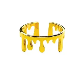 StacknSupply 18K Gold Plated Stainless Steel Melting Lava Finger Ring for Unisex Adults, Adjustable Statement Fashion Jewellery, Formal/Casual wear.