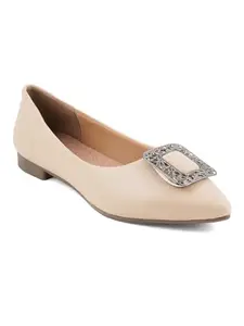 ELLE Women Ballet Flat,Cream,UK-3