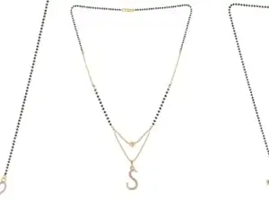 Gold Plated Traditional Black Bead Single Line American Diamond Pendant Jewellary set for Women(Combo) Pack of 3MCN-22-1-16-/
