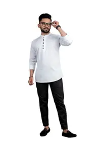 Men's Cotton Full Sleeve Regular Fit Casual Wear Kurtas (Plan Kurta Shirt-White-m)