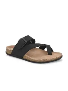 Azzaro Black Men’s Premium Casual Sandals | Soft Synthetic Leather Slippers | Comfortable Anti-Skid Lightweight Daily Wear One Toe Sandals