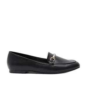 shoexpress Women's Solid Slip-On Loafers with Metal Accent Black (1742-37BLACK)