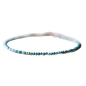 RRJEWELZ Arizona Turquoise Bracelet for Men & Women – 2-2.5mm Round Faceted Blue Beads – 7 inch with Gold Plated Clasp – Healing, Fashion, Gift, Spiritual, Yoga|LCBR_RR_00865