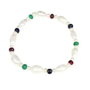 gemsindia 6.5 Inch Handmade Pearl Gemstone Beaded Designer Stretchable Bracelet for Women