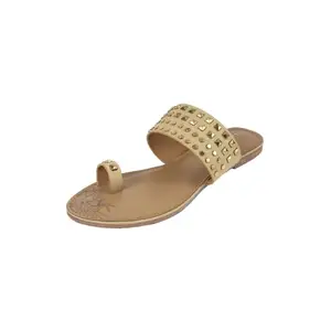 Metro Women Beige Synthetic Studded Toe-Ring Embellished Flat Sandals UK/8 EU/41 (32-1411)